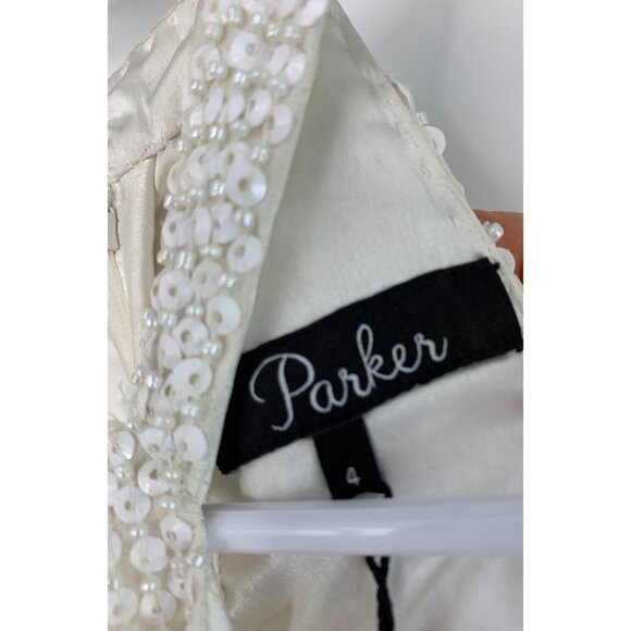Parker Sequin White Halter Maxi Dress Size 4 $594 Slit Wedding Prom Formal NWT - Picture 7 of 16